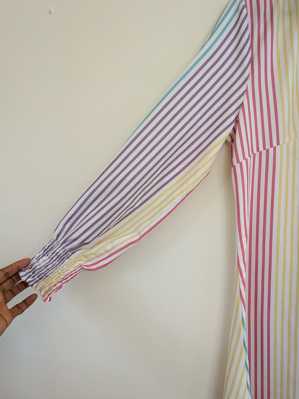 Comfortable Womens Rainbow Strip Pastel Button- Up Front Maxi Dress - Picture 7 of 10